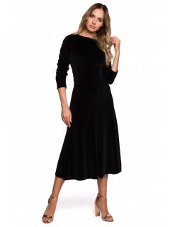 Sukienka welurowa midi z marszczonymi rękawami czarna M557