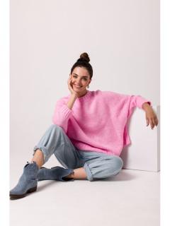Sweter oversize z nietoperzowymi rękawami różowy BK105