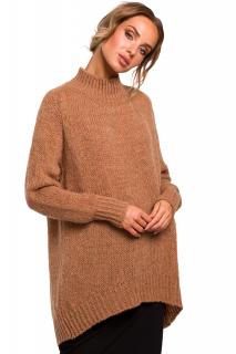 Sweter półgolf damski z asymetrycznym dołem kamelowy M468