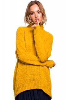 Sweter półgolf damski z asymetrycznym dołem miodowy M468