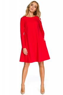 Trapezowa krótka sukienka rozkloszowana z szyfonową wstawką czerwona S137