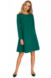 Trapezowa krótka sukienka rozkloszowana z szyfonową wstawką zielona S137