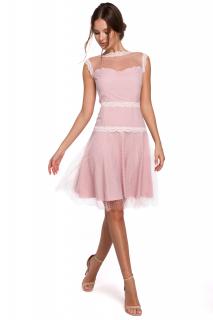 Wieczorowa sukienka tiulowa mini bez pleców różowa K030