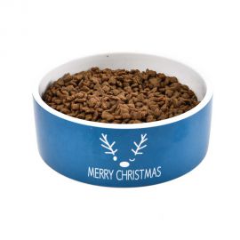 Miska ceramiczna dla psa, Merry Christmas, niebieska, 16x6cm