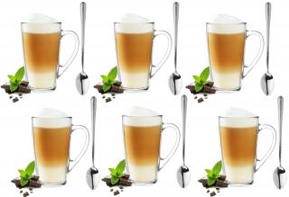 Zestaw kubki LATTE  szklane 400 ml 6szt + ŁYŻECZKI