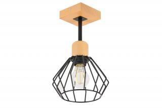 Czarna lampa sufitowa, jednopunktowy spot BR-DSC10x10BU z drewna i metalu E27