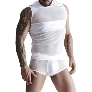 Męski T-shirt bez rękawów z kapturem w kolorze bieli - Rozmiar - L