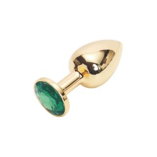 Złoty stalowy korek analny z ozdobnym kryształkiem - średnica 2,8 cm