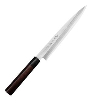 Hideo Kitaoka Shirogami Satin Damascus Nóż Yanagi Sashimi 21 cm