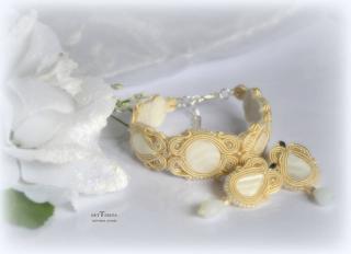 biżuteria ślubna sutasz w  kolorze perłowym
