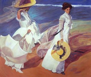 Kobiety spacerujące plażą - Joaquin Sorolla