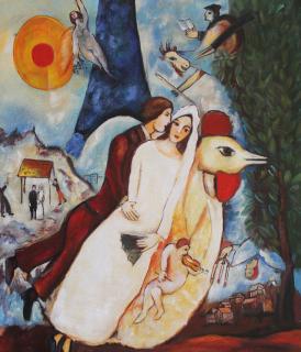 Narzeczeni z Wieżą Eiffla - Marc Chagall