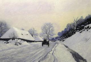 Wóz na śniegu pokrywającym drogę - Claude Monet