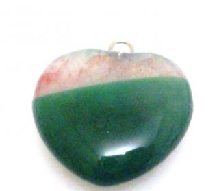 Agat zielony z kryształem - zawieszka serce z ogniwkiem 21x20x6mm