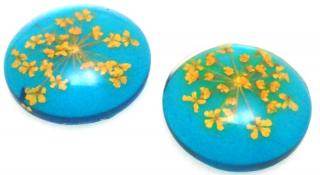 Kaboszon - moneta 20mm - zasuszone kwiaty - niebieski