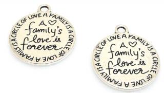 Zawieszka - moneta z napisem 20x17mm A family's love is forever