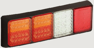 Lampa tylna 100BSTI2WFMLE;   czteromodułowa lampa tylna, stop/pozycja/kierunkowskaz/przeciwmgielna/cofania  12/24V