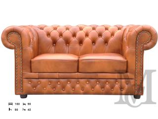 Sofa Tudor Chesterfield 2-osobowa - 100% skóra naturalna