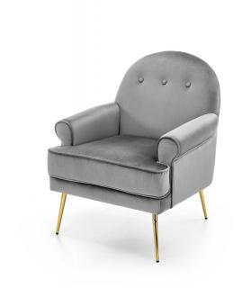 Fotel wypoczynkowy welurowy w kolorze szarym na złotych nogach
