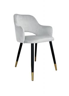 Krzesło tapicerowane  jasnoszare na czarno-złotych nogach