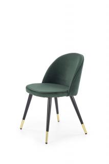 Krzesło tapicerowane na metalowych czarno-złotych nogach w kolorze zielonym