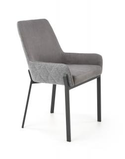 Krzesło tapicerowane w kolorze ciemnoszarym na metalowych czarnych nogach