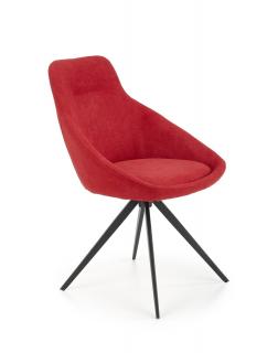 Krzesło tapicerowane w kolorze czerwonym na czarnych nogach