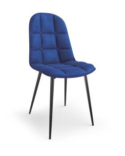 Krzesło tapicerowane w kolorze granatowym velvet na czarnych metalowych nogach