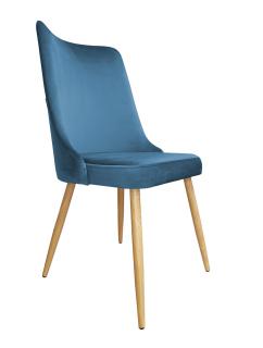 Krzesło Tapicerowane w kolorze niebieskim nogi dąb