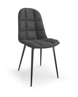 Krzesło tapicerowane w kolorze popielatym velvet na czarnych metalowych nogach