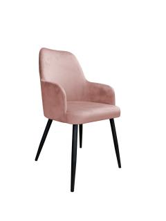Krzesło Tapicerowane  w kolorze różowym  na czarnych nogach