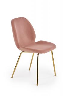 Krzesło tapicerowane w kolorze różowym na metalowych nogach