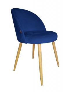 Krzesło Tapicerowane welurowe w kolorze granatowym nogi dąb