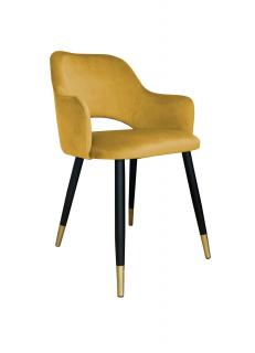 Krzesło tapicerowane welurowe w kolorze miodowym na złotych nogach