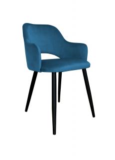 Krzesło tapicerowane welurowe w kolorze niebieskim na czarnych nogach