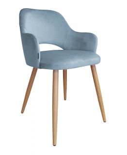 Krzesło Tapicerowane welurowe w kolorze niebieskim nogi dąb