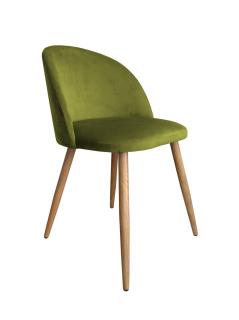 Krzesło tapicerowane welurowe w kolorze oliwkowym nogi dąb