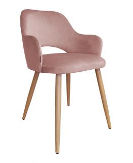 Krzesło Tapicerowane welurowe w kolorze pudrowego różu nogi dąb