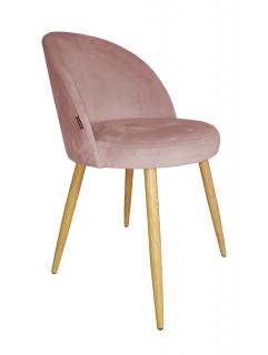 Krzesło Tapicerowane welurowe w kolorze różowym nogi dąb