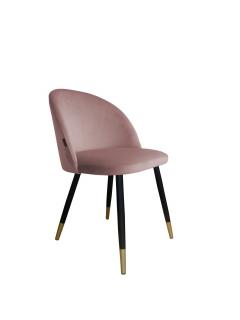 Krzesło tapicerowane welurowe z czarno-złotymi nogami różowe