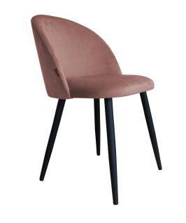 Krzesło tapicerowane z metalowymi czarnymi nogami różowe welur