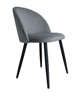 Krzesło tapicerowane z metalowymi czarnymi nogami szare welur