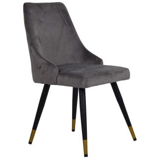Krzesło welurowe pikowane w kolorze szarym na czarnych nogach