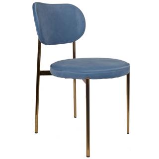 Krzesło welurowe w kolorze niebieskim na złotych metalowych nogach