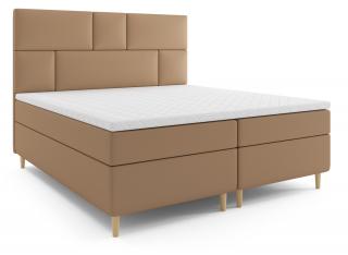 Łóżko kontynentalne beżowe welurowe na drewnianych nogach 180x200