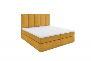 Łóżko kontynentalne miodowe welurowe z panelowym wezgłowiem 160x200