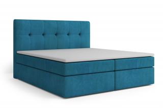Łóżko kontynentalne niebieskie welurowe pikowane 180x200