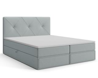 Łóżko kontynentalne szare welurowe pikowane z szufladami 160x200