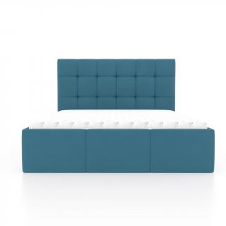 Łóżko tapicerowane niebieskie z pojemnikiem na pościel welur 180x200