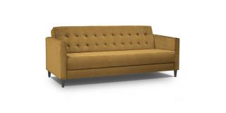 Sofa 3-osobowa rozkładana musztardowa na czarnych nogach 208x88cm